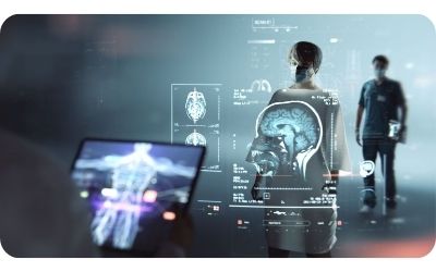 Illustration of futuristic healthcare technology symbolising modern medical care